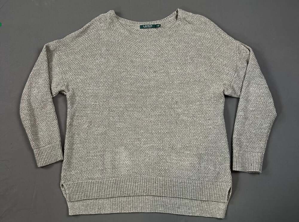 Lauren Ralph Lauren Sweater Size XL Gray 100% Cotton Crewneck Pullover